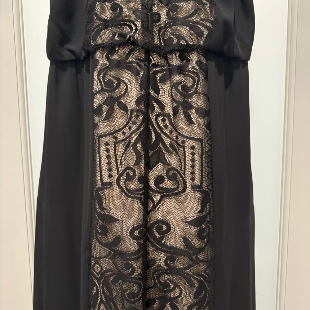 London Times Black Nude Lace Chiffon Halter Maxi Evening Gown – Size 6 - Picture 9 of 14